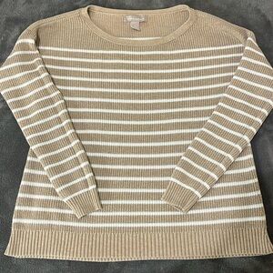 Banana Republic Tan and White Striped Sweater. Woman’s size Medium